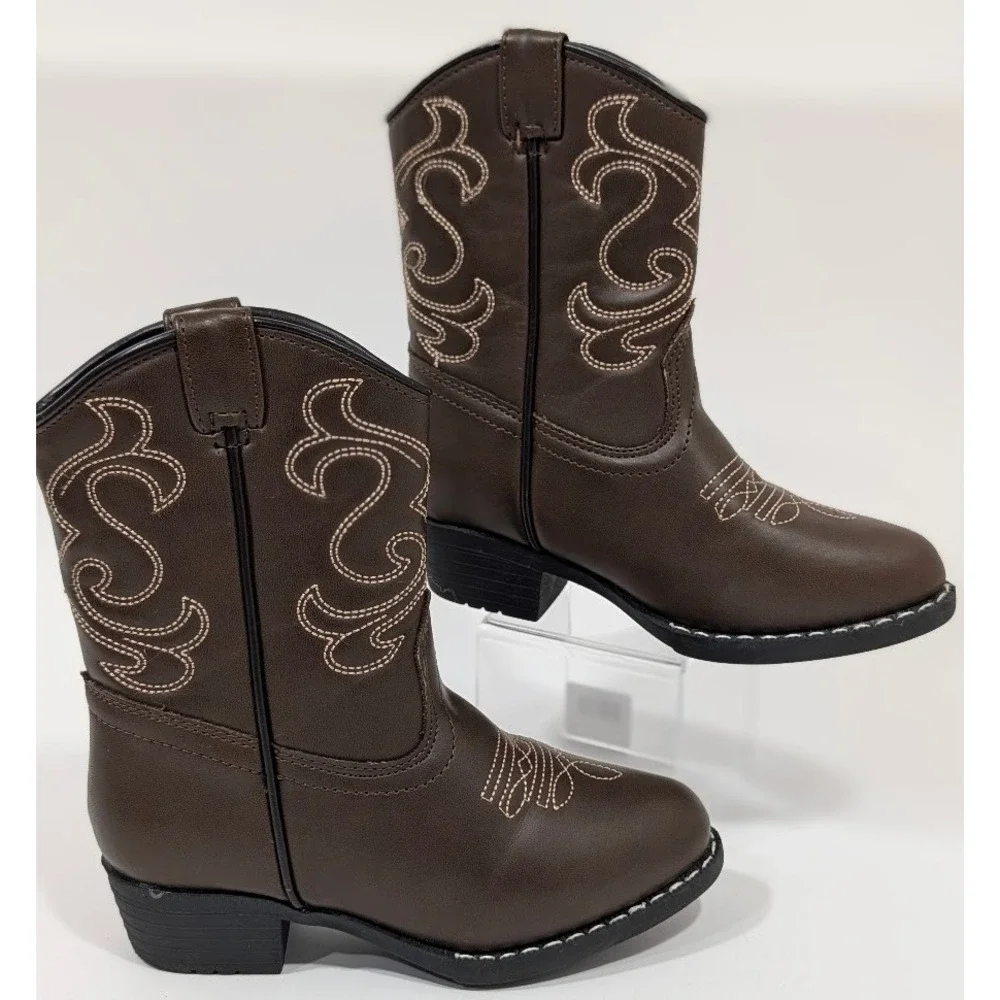Canyon Trails Toddler Cowboy Boots Brown Faux Leather Sz 9M CT-101-BRN Excellent